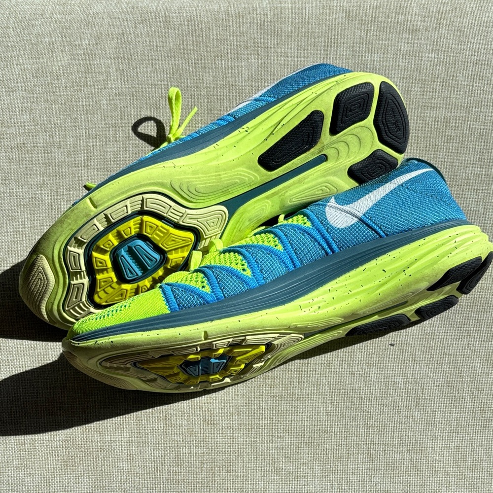 Nike Flyknit Lunar 2 Vibrant Blue and Neon Yellow Shoes - Size 9 - Picture 6 of 6